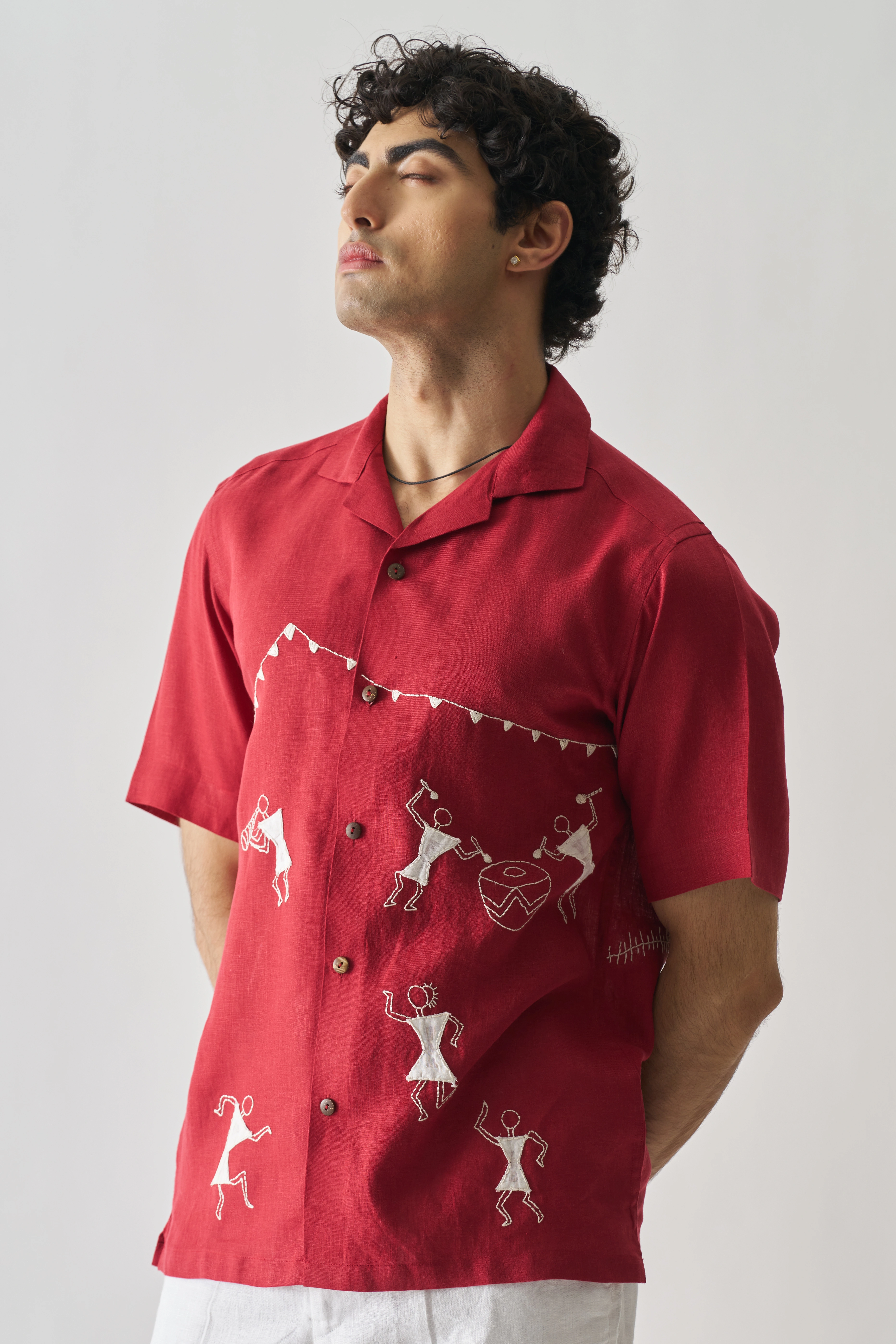 Tribal Tales - Hand Embroidered Unisex Pure Linen Shirt-1