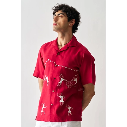 Tribal Tales - Hand Embroidered Unisex Pure Linen Shirt-1