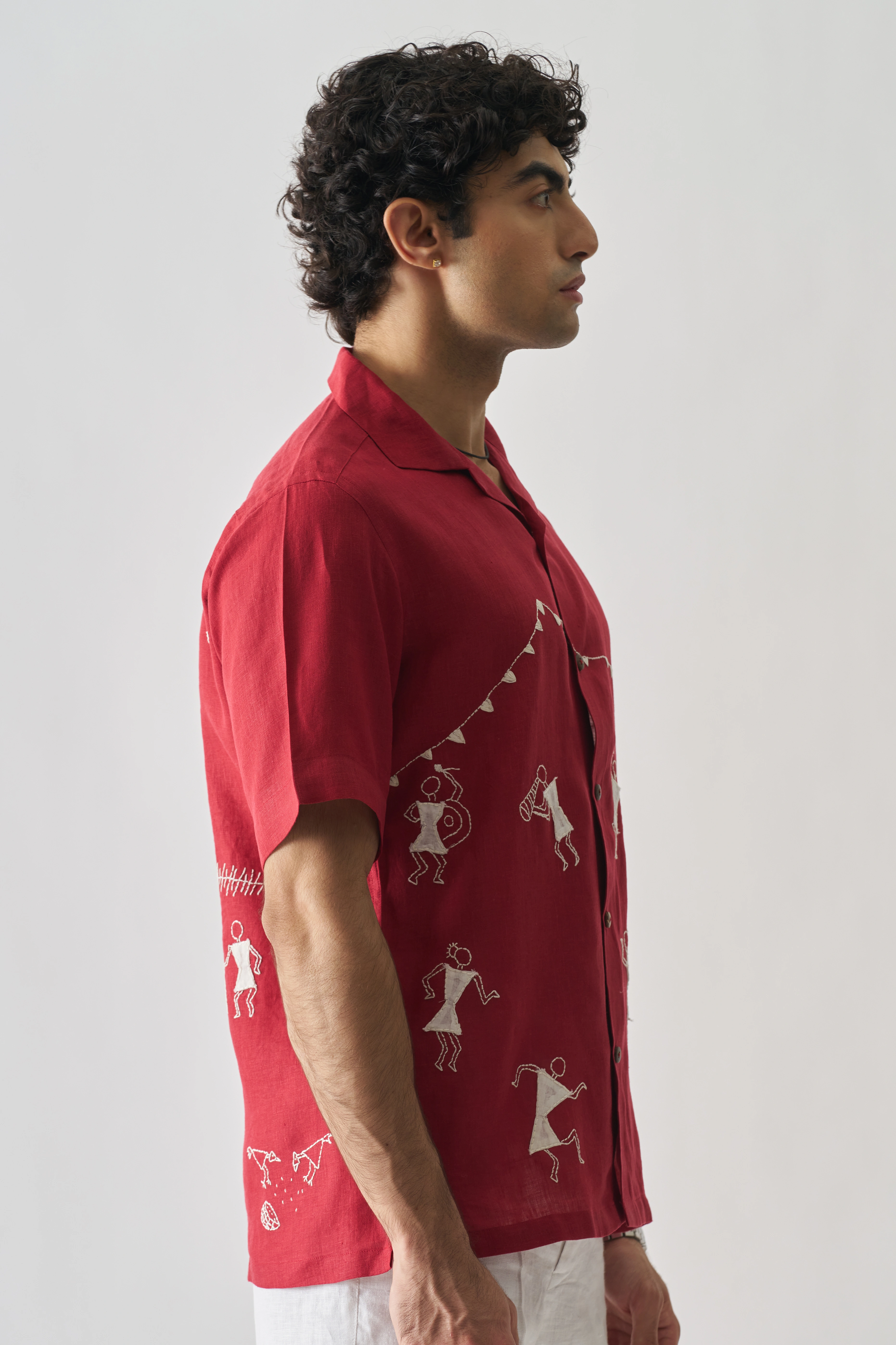 Tribal Tales - Hand Embroidered Unisex Pure Linen Shirt-2