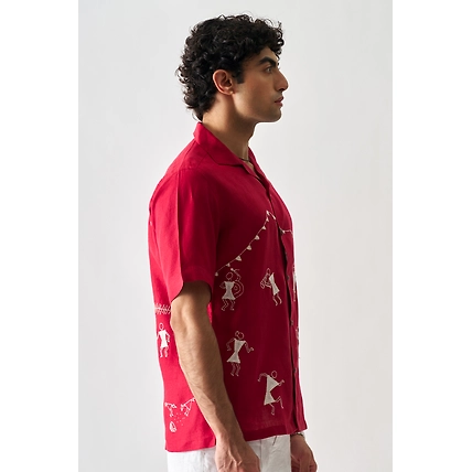 Tribal Tales - Hand Embroidered Unisex Pure Linen Shirt-2