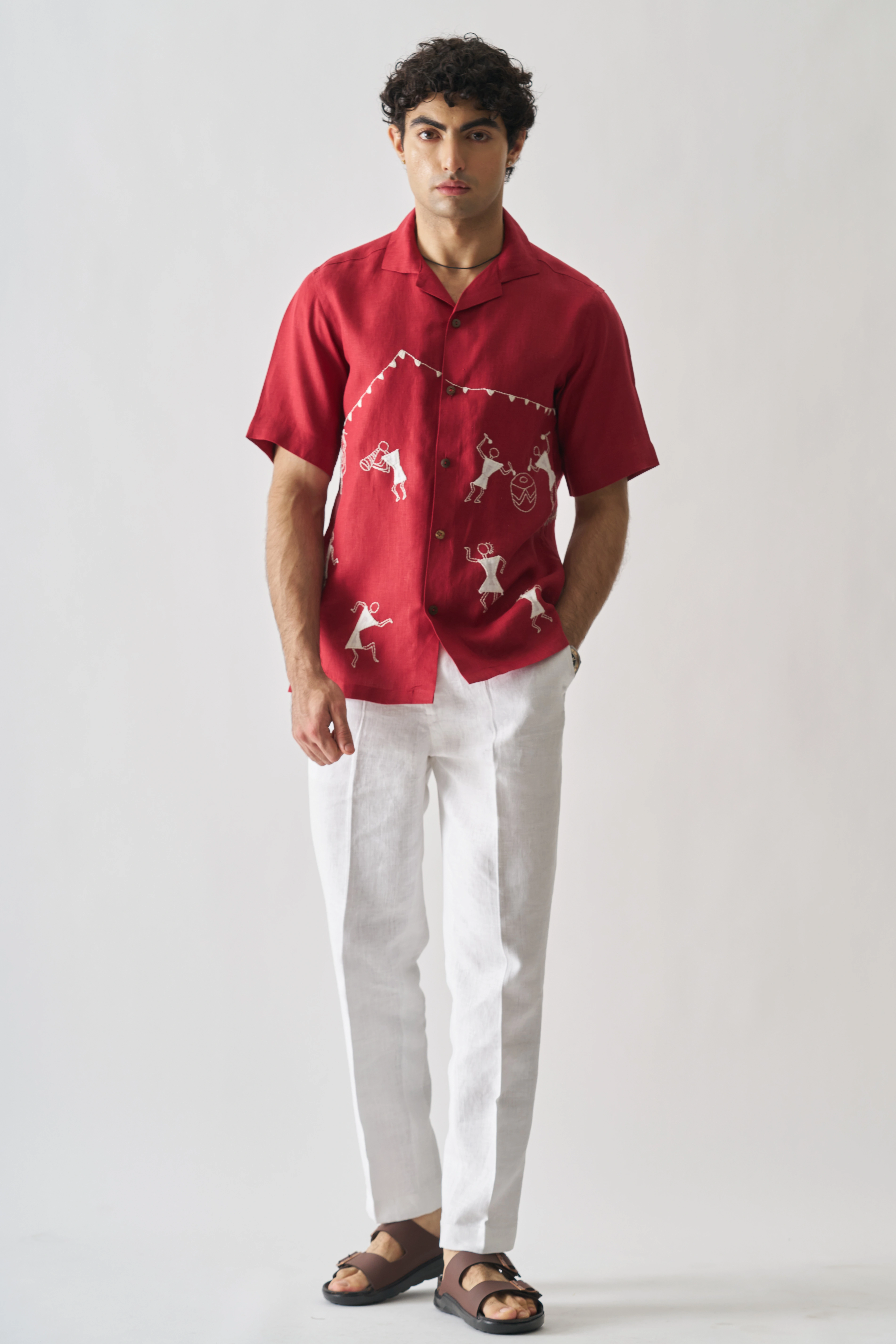 Tribal Tales - Hand Embroidered Unisex Pure Linen Shirt-4