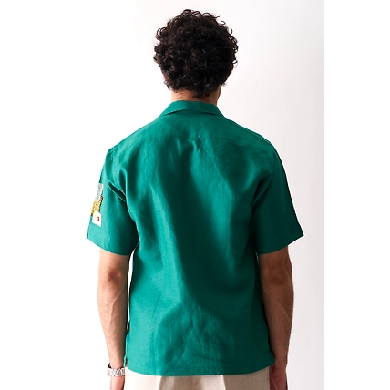 That Green Applique Shirt - Hand Embroidered Unisex Linen Shirt-2