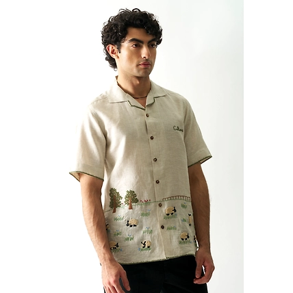 Lazy Sheep - Hand Embroidered Unisex Linen Shirt-1