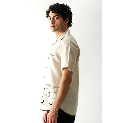Lazy Sheep - Hand Embroidered Unisex Linen Shirt-2