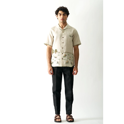 Lazy Sheep - Hand Embroidered Unisex Linen Shirt-4