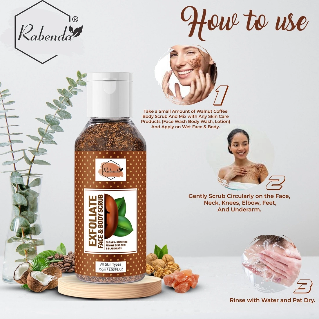 RABENDA Exfoliate Coffee Scrub for Face, Neck, Elbows, De-Tan &amp; Body, Blackhead Remover Scrub  (75 g)-1