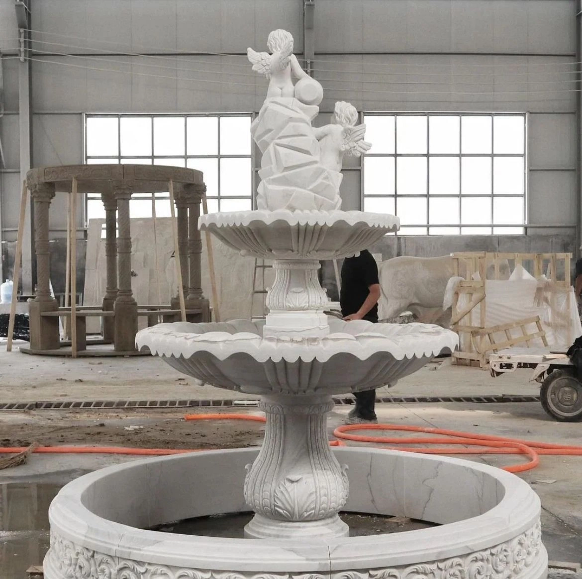 Big Intractive Design White Marble Fountain, For Garden And Home-12501848