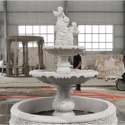 Big Intractive Design White Marble Fountain, For Garden And Home