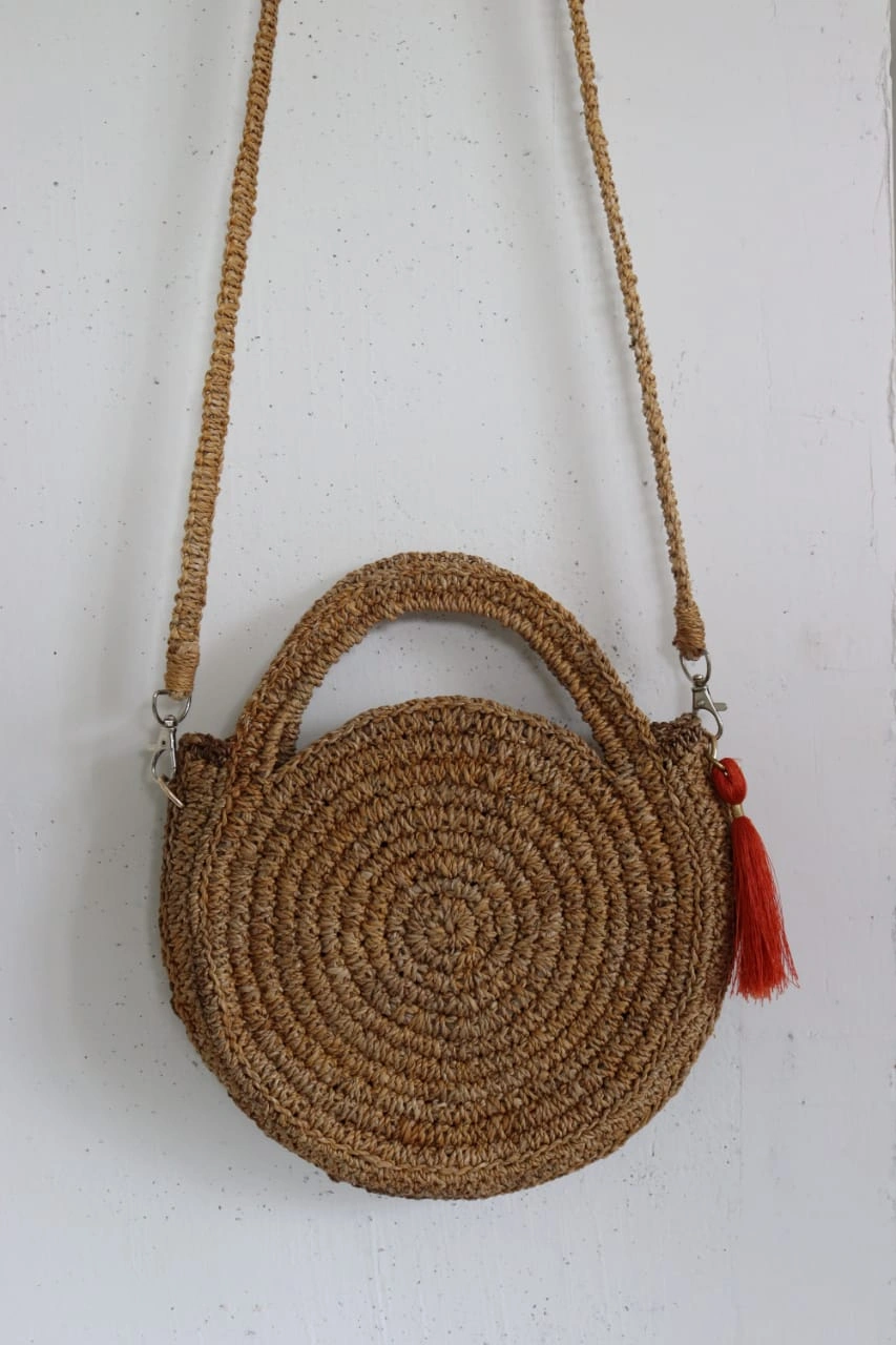 Gramya handcrafted banana fibre round crochet bags-12501802