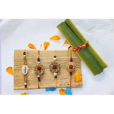 Precious Stones Centric Banana Fibre Rakhi