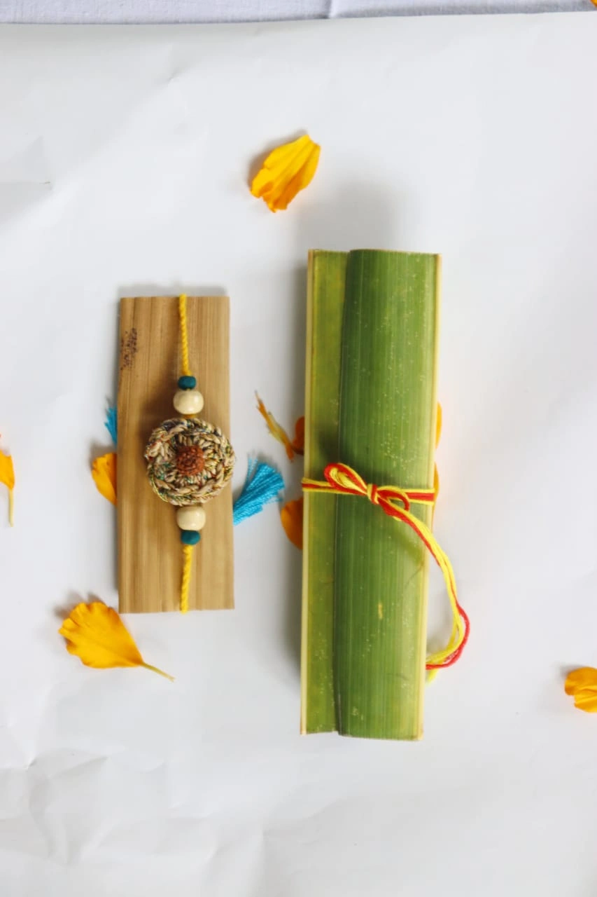 Precious Stones Centric Banana Fibre Rakhi-1