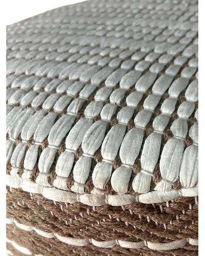 WHITE AND BROWN COTTON COVER AND WOOD STOOL-3