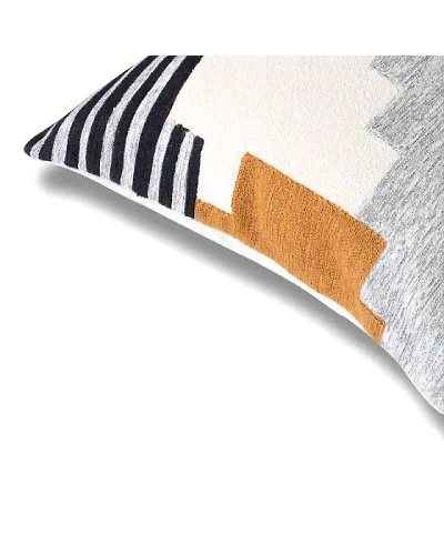 Assymetry Cotton Ivory Amber Black Cushion Cover-1