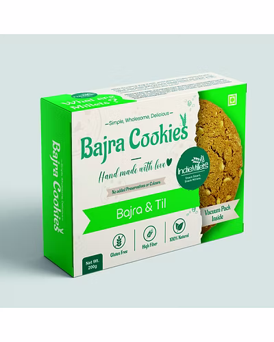 Pearl millet and Sesame cookies INDIEMILLETS Bajra and Till Cookies for Healthy Eats, Crunchy, Tasty, Nutritious, High Fiber, No Preservatives, No Maida, No Artificial Flavor (200 Grams)-12397550