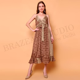 brazeal studio brown printed midi dress all size available global buyer importer