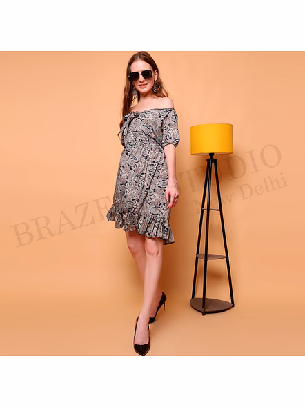 Brazeal Studio Grey Printed Off Shoulder Dress All Size Available Global Buyer Importer