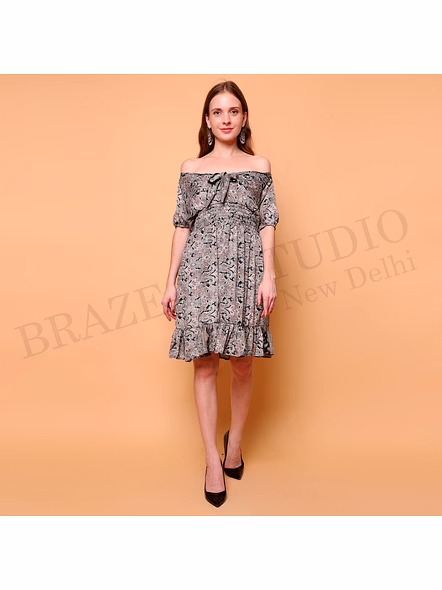 Brazeal Studio Grey Printed Off Shoulder Dress All Size Available Global Buyer Importer