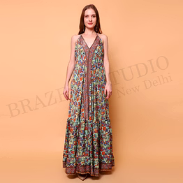 brazeal studio green printed halter neck maxi dress all size available global buyer importer