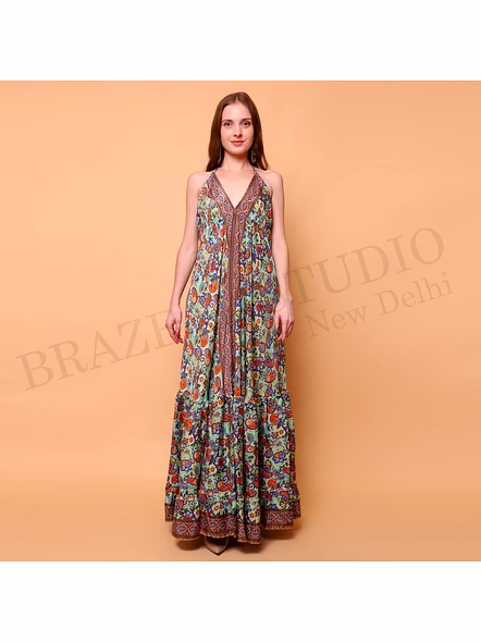 Brazeal Studio Green Printed Halter Neck Maxi Dress All Size Available Global Buyer Importer