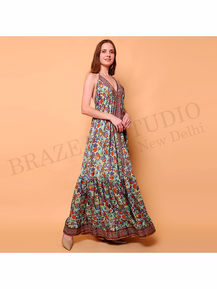 Brazeal Studio Green Printed Halter Neck Maxi Dress All Size Available Global Buyer Importer-2