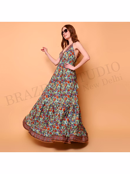 Brazeal Studio Green Printed Halter Neck Maxi Dress All Size Available Global Buyer Importer-5