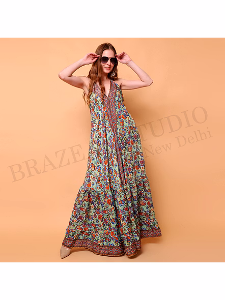 Brazeal Studio Green Printed Halter Neck Maxi Dress All Size Available Global Buyer Importer-6