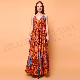 brazeal studio brown printed halter maxi dress all size available global buyer importer