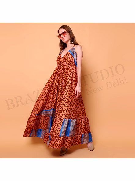 Brazeal Studio Brown Printed Halter Maxi Dress All Size Available Global Buyer Importer-5