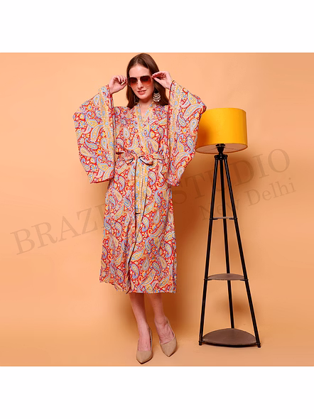 Brazeal Studio Red Paisley Kimono Dress All Size Available Global Buyer Importer-7