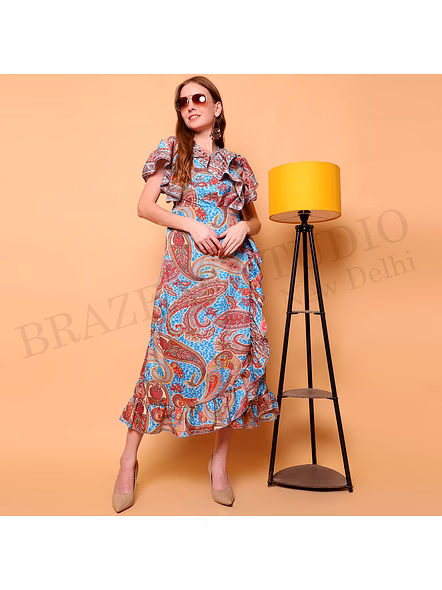 Brazeal Studio Blue Paisley Printed Maxi Dress All Size Available Global Buyer Importer