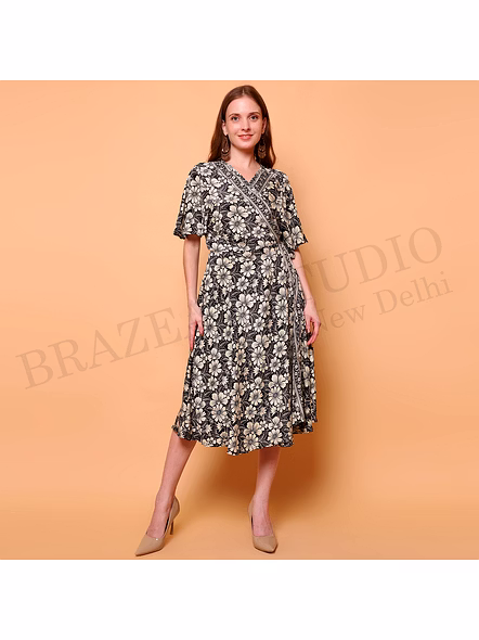 Brazeal Studio Black Floral Wrap Dress All Size Available Global Buyer Importer Dresses