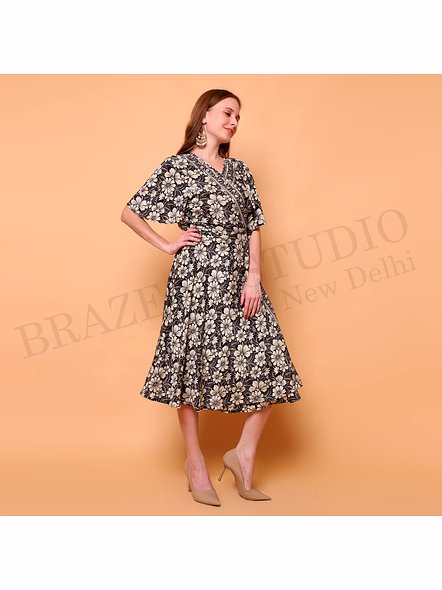 Brazeal Studio Black Floral Wrap Dress All Size Available Global Buyer Importer Dresses-2