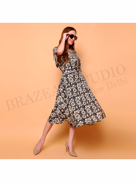 Brazeal Studio Black Floral Wrap Dress All Size Available Global Buyer Importer Dresses-5