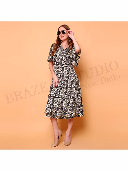 Brazeal Studio Black Floral Wrap Dress All Size Available Global Buyer Importer Dresses-6
