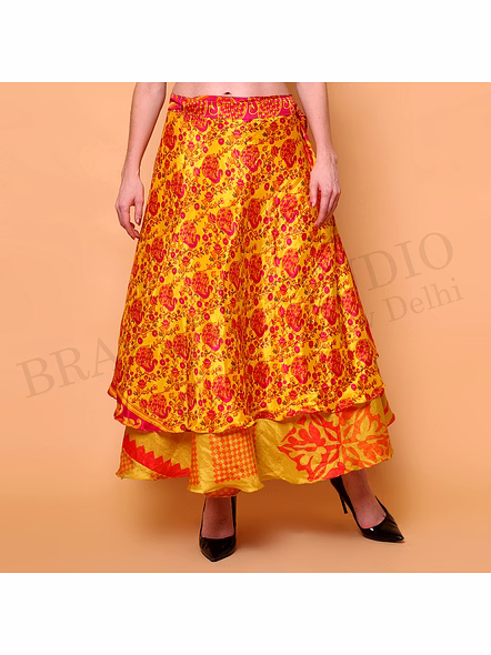 Brazeal Studio, Skirt, Yellow With Red Multicolor Ethnic Print, Long Skirt / Maxi Skirt-2