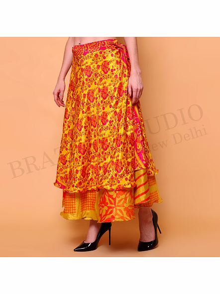 Brazeal Studio, Skirt, Yellow With Red Multicolor Ethnic Print, Long Skirt / Maxi Skirt-3