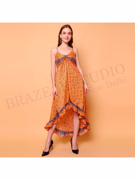 Brazeal Studio Orange Printed High Low Dress All Size Available Global Buyer Importer