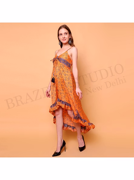 Brazeal Studio Orange Printed High Low Dress All Size Available Global Buyer Importer