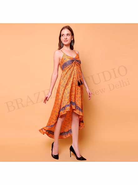 Brazeal Studio Orange Printed High Low Dress All Size Available Global Buyer Importer-2
