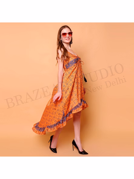 Brazeal Studio Orange Printed High Low Dress All Size Available Global Buyer Importer-6