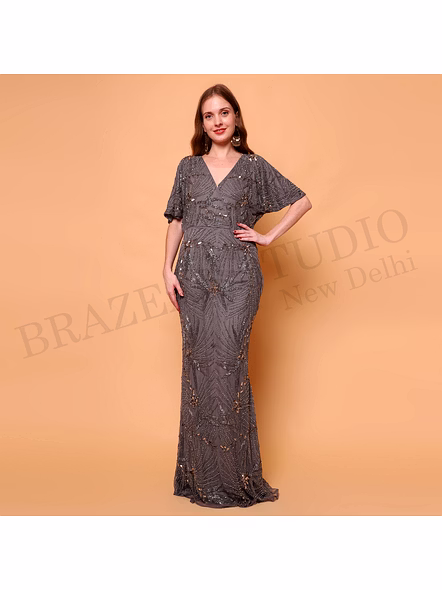 Brazeal Studio, Dresse, Grey With Tonal Embellishment Detailing, Evening Gown / Party Wear Dress