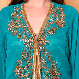 brazeal studio, dresse, teal with gold embellishment work, kaftan gown / ethnic occasion wear