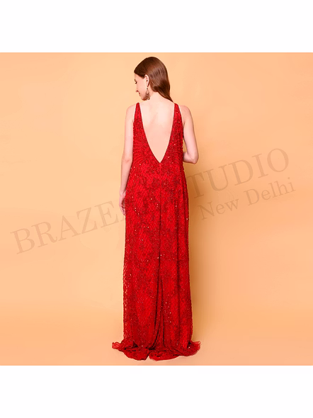 Brazeal Studio, Dresse, Red With Tonal Sequin And Embroidery Embellishment, Evening Gown / Party Wear Dress-4