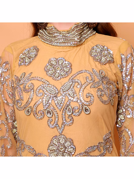 Brazeal Studio, Dresse, Golden With Silver-tone Embroidery And Sequin Work, Evening Gown / Formal Occasion Dress-3