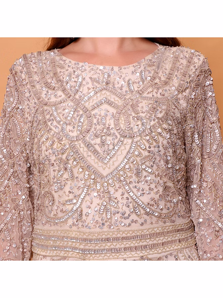Brazeal Studio, Dresse, Beige With Tonal Embroidery And Sequin Embellishment, Evening Gown / Formal Occasion Dress-3