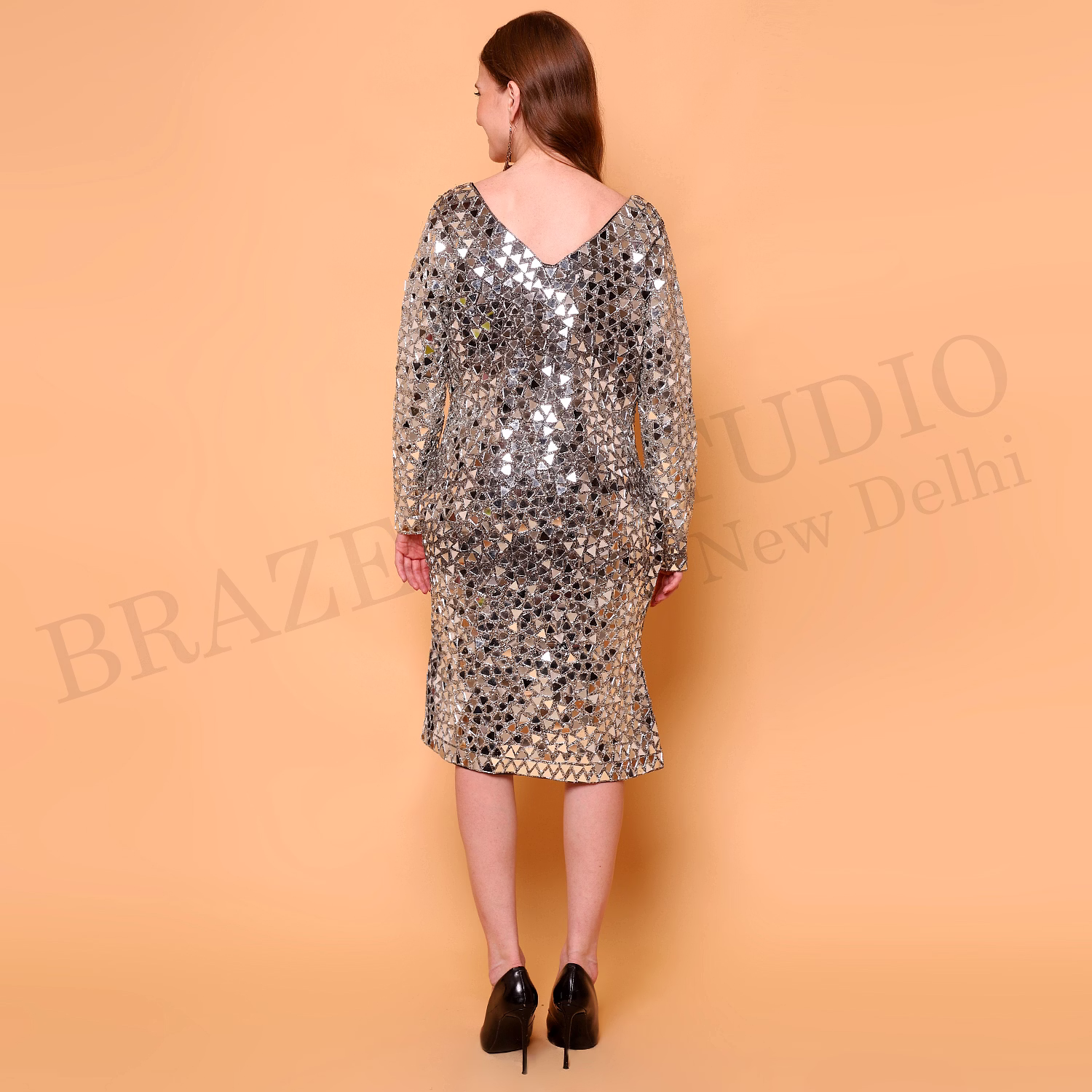 Brazeal Studio Silver Mirror Sequin Long Sleeve Cocktail Dress All Size Available Global Buyer Importer image 5