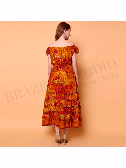 Brazeal Studio, Dresse, Mustard With Red Floral Print, Maxi Dress / Boho Dress / Casual Wear-4