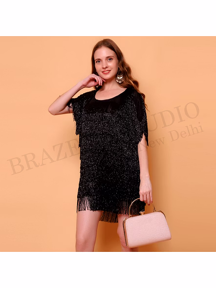 Brazeal Studio Black Fringe Party Mini Dress Women Evening Wear All Size Available Global Buyer Importer