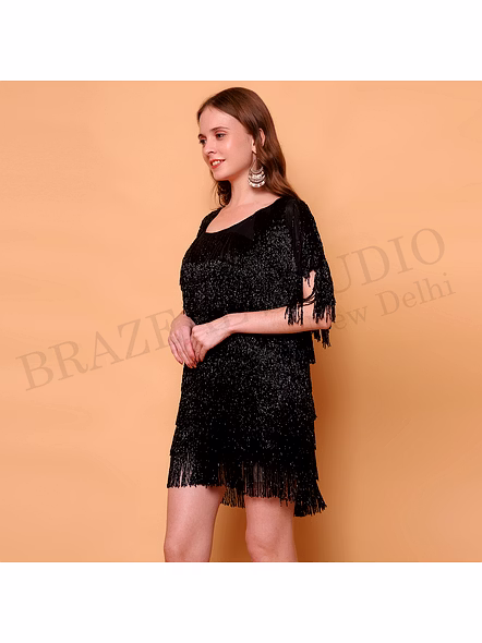 Brazeal Studio Black Fringe Party Mini Dress Women Evening Wear All Size Available Global Buyer Importer-3