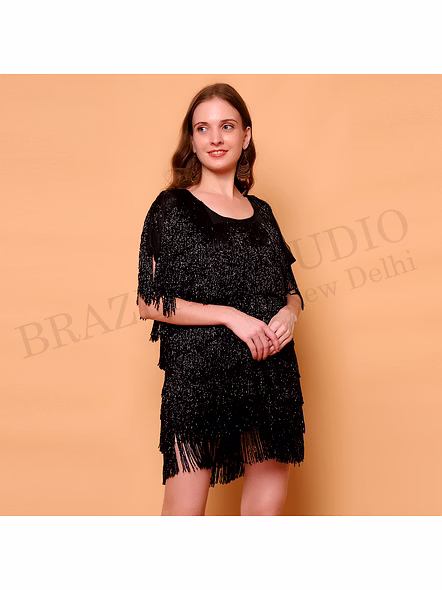 Brazeal Studio Black Fringe Party Mini Dress Women Evening Wear All Size Available Global Buyer Importer-4